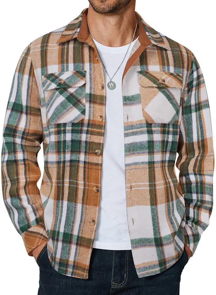 COOFANDY Men's Long Sleeve Flannel Shirts Fashion Plaid Jacket Casual Button Down Shirt with Pockets