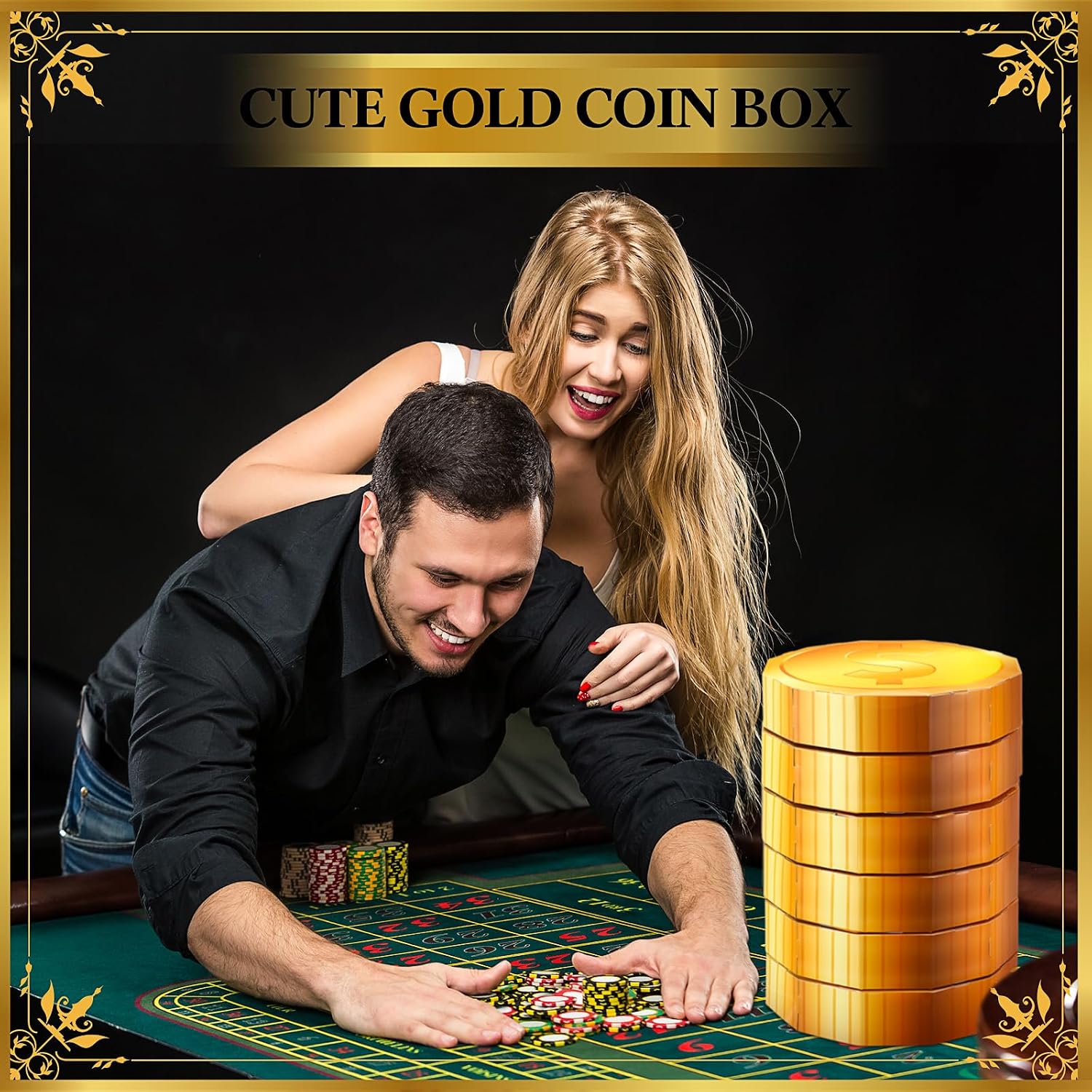 Honoson 24 Pcs Casino Theme Party Decorations 9 Inch Large Gold Coin Favor Boxes Giant Gold Coin Table Centerpiece for Game Night Ball Party Supplies