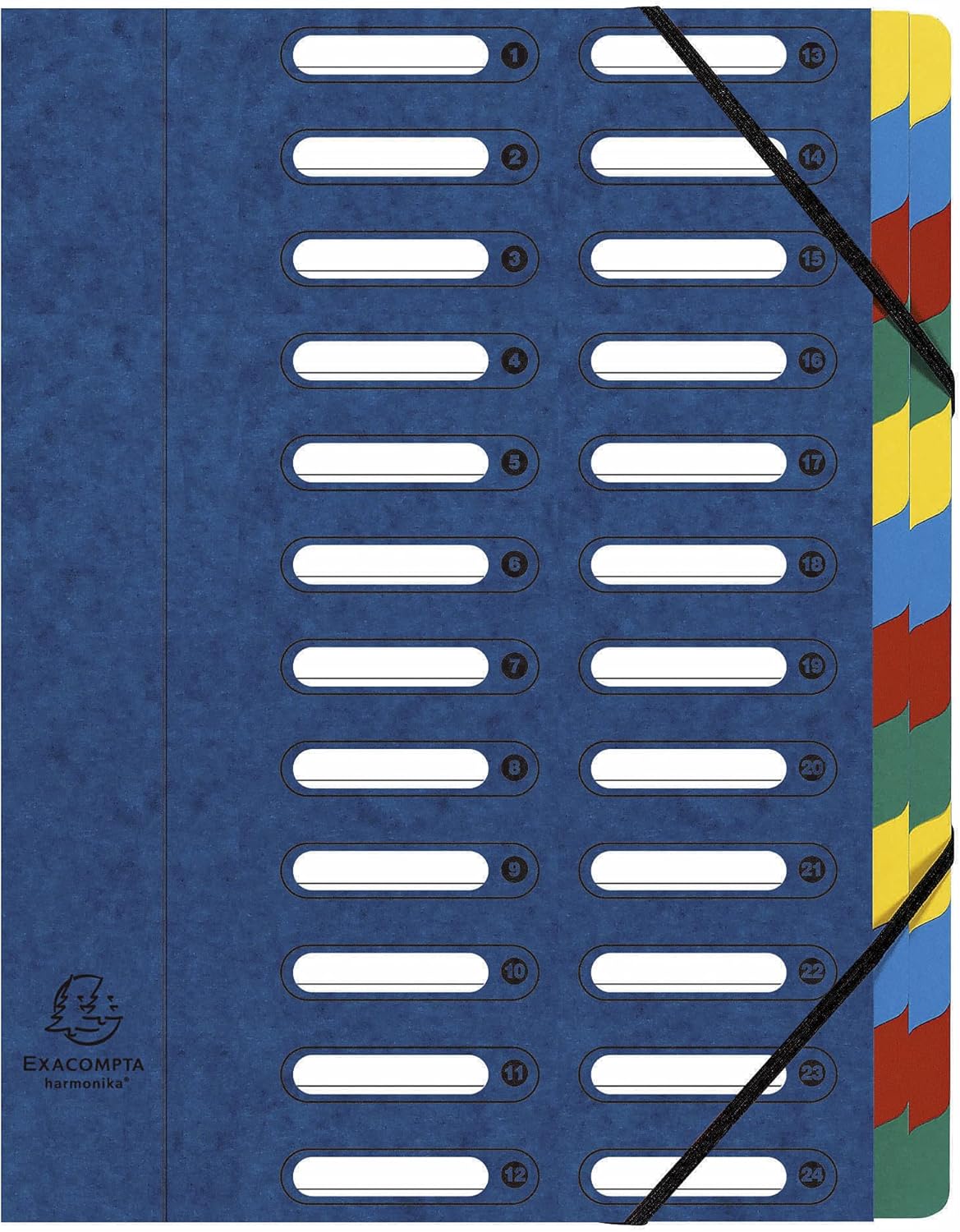 Exacompta - Ref 55242E - Harmonika Multipart File - 24.5 x 32cm in Size, Suitable for A4 Documents, 24 Multi-Coloured Tabbed Sections, Premium Pressboard Cover - Blue Cover