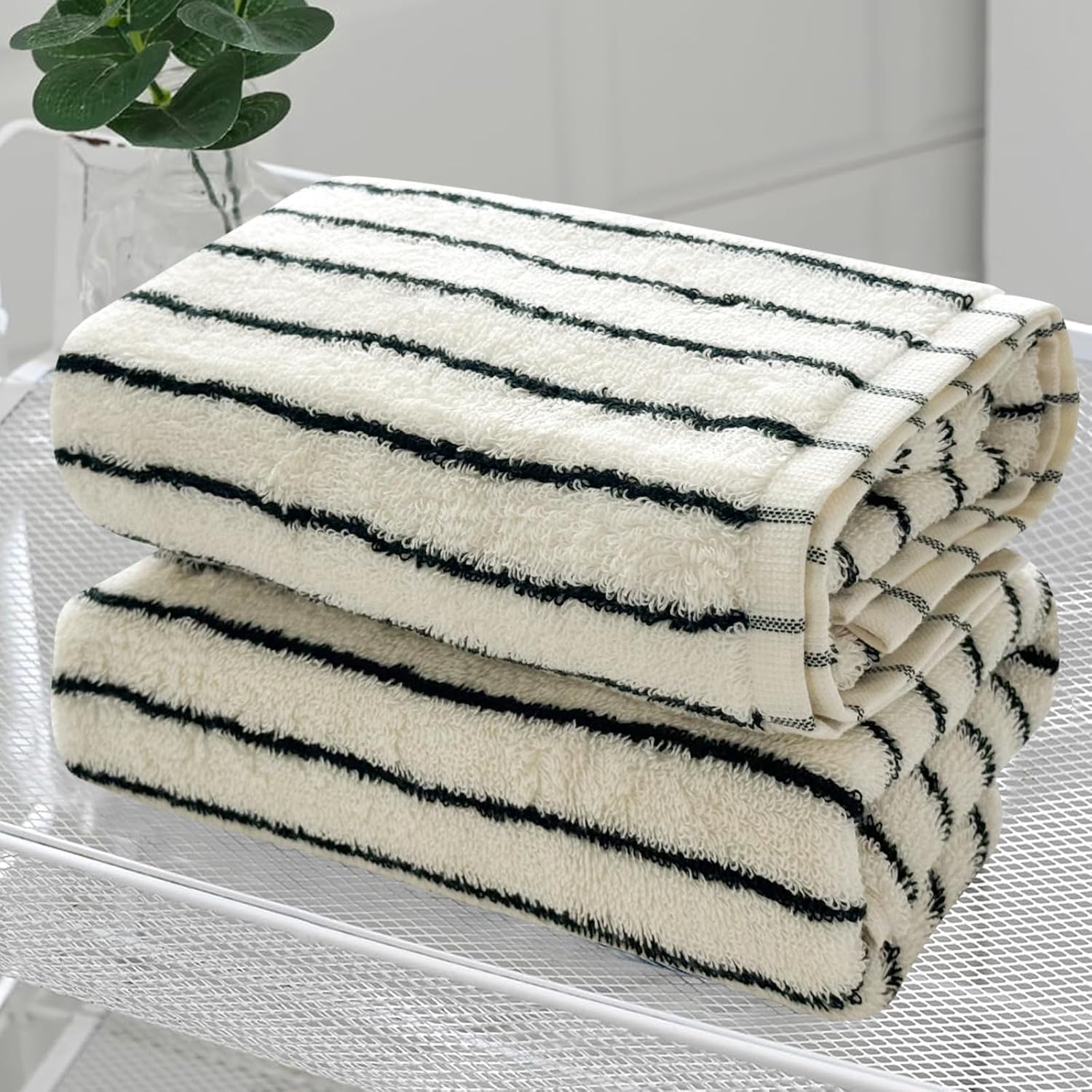 USTIDE Black Striped Hand Towel Thick Luxury Fluffy 100% Cotton Hand Towels for Bath Fashionable Spa Gym Black White Stripe Face Towel 2 Pack, 14 x 30 Inch - Image 5