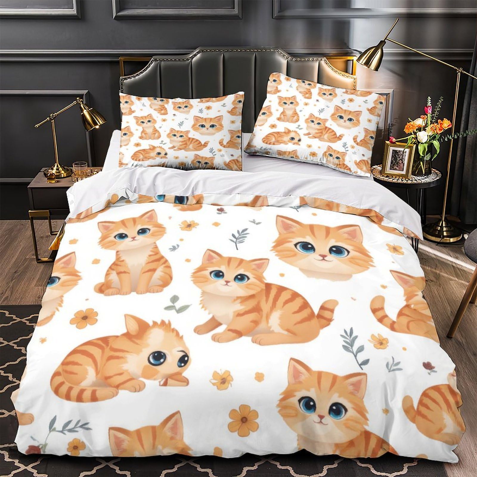 Housse de couette microfibre anti-tache chatons 3D lavable en machine 260x220