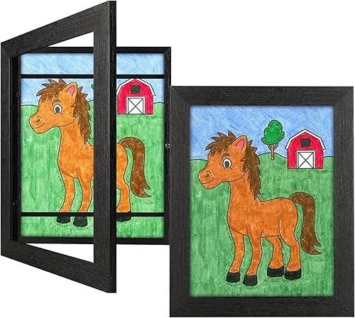 Paquete de 2 marcos de arte para niños de 8.5 x 11 pulgadas, color marrón, marcos de arte para niños, intercambiables, con apertura frontal, marco