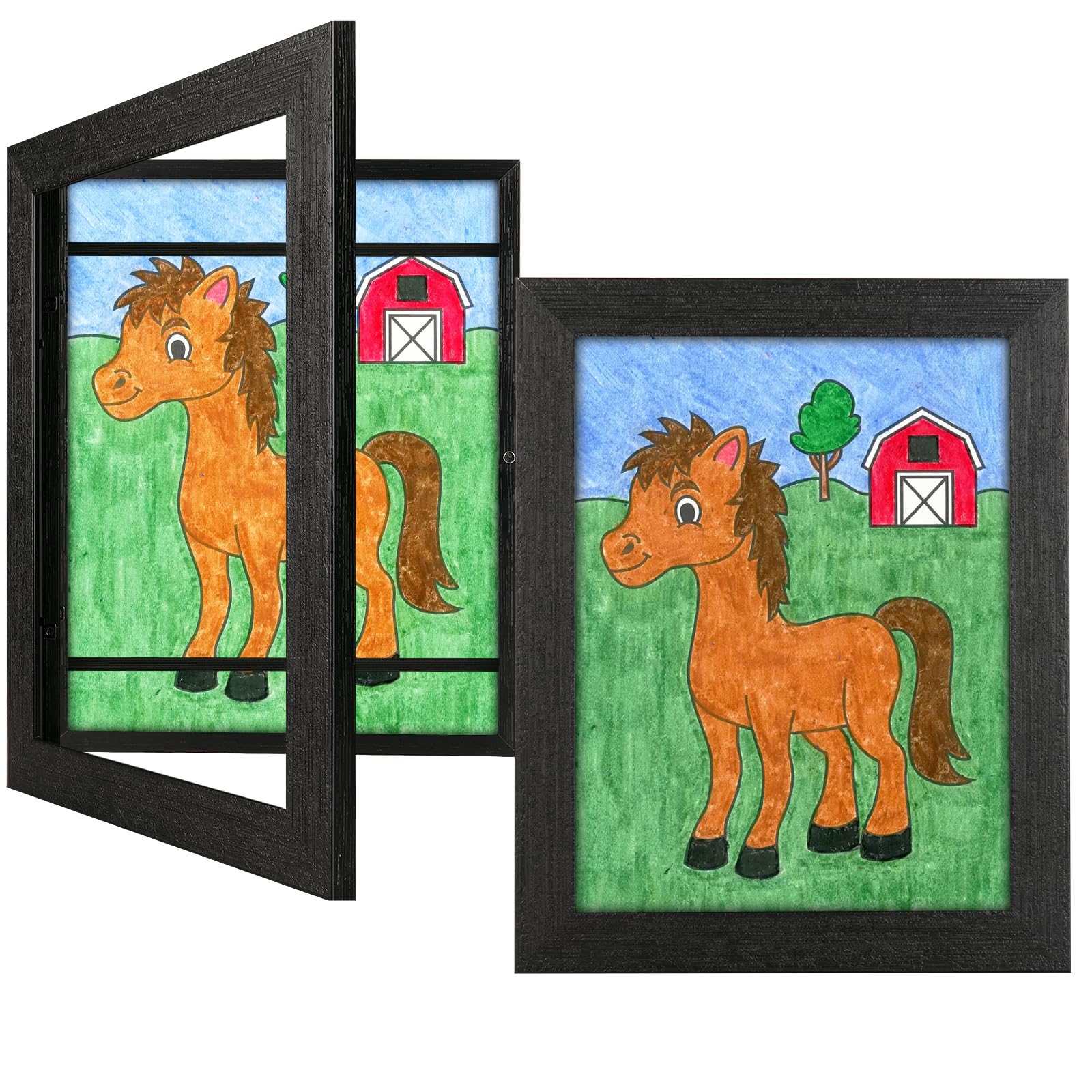 2 Pack 8.5x11 Kids Art Frames Rustic Black, Kids Artwork Frames Changeable Child Artwork Picture Display Front Opening, Children Storage Frame Hold 50pcs Craft, Drawing, Art Project, Schoolwork