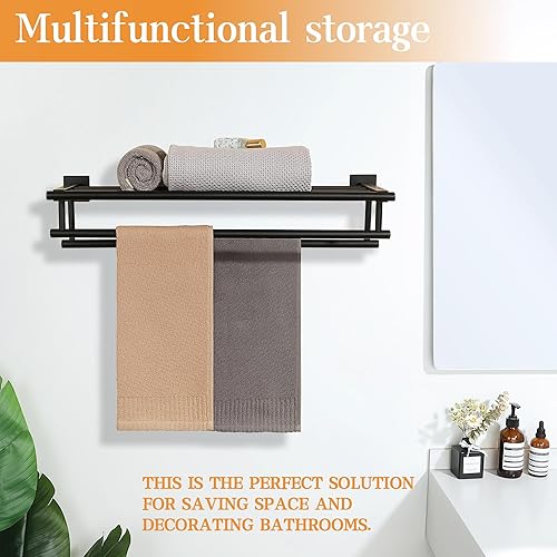 Miniatura 9 de Alise - Toallero de baño con dos barras para toallas y estante, para colgar en la pared, acero inoxidable, SUS 304