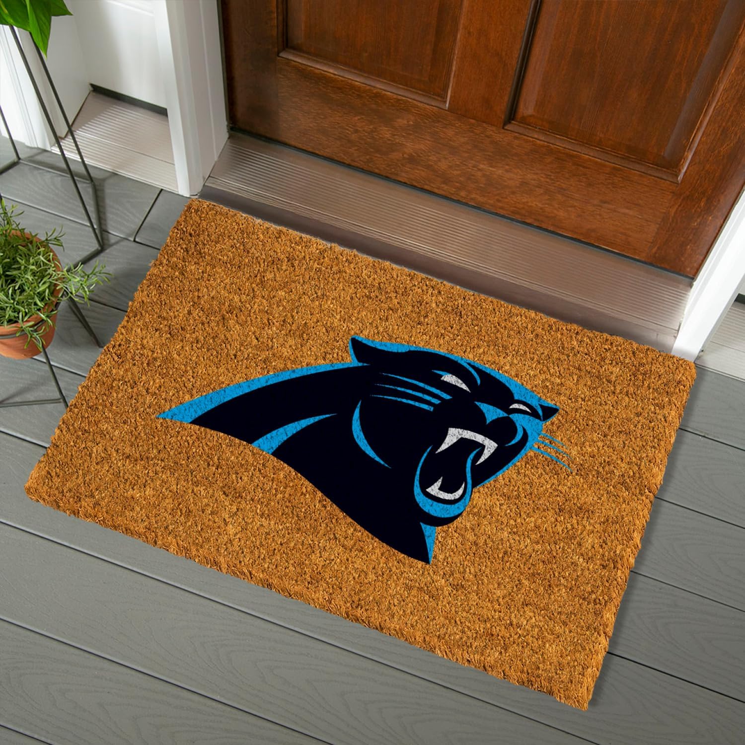 Team Sports America NFL Carolina Panthers Coir Doormat, Official Full Color Team Logo, Extra Large Front Door Mat, Outdoor Indoor Entrance Rug, Non-Slip Welcome Mat for Porch Patio