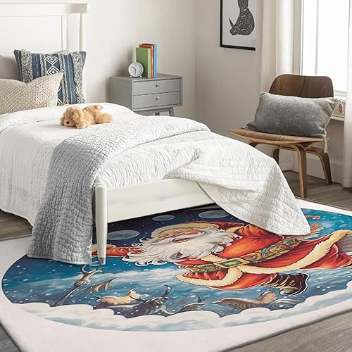Miniatura 3 de Alfombras de Papá Noel para dormitorio, sala de estar, Navidad, de 6 x 9 pies, lavables, antideslizantes, suaves, de pelo bajo, para dormitorio,