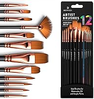 BENICCI Professional 12-Piece Artist Paint Brush Set - Acrylic, Watercolor, Oil Brushes for Canvas, Fabric, Kids & Adults