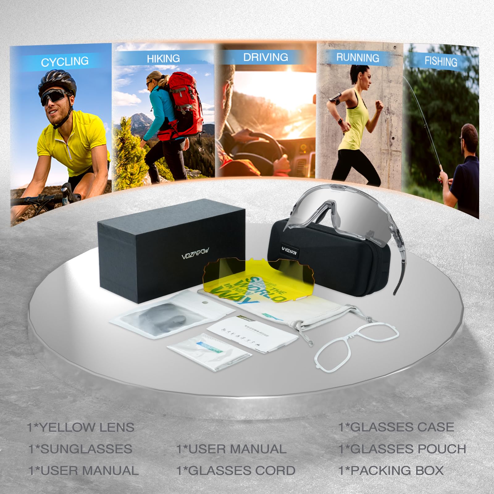 Polarisierte Fahrradbrille für Herren und Damen, PC-Gläser, UV-Schutz, Sport-Sonnenbrille für Laufen, Baseball, Softball