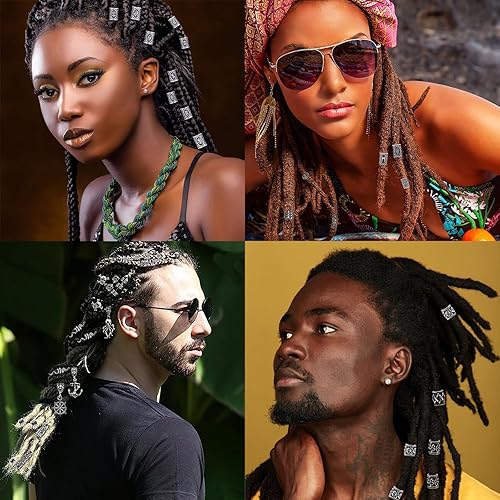 Miniatura 3 de WNJ Joyería vikinga para el cabello, 165 cuentas de barba, cuentas de tubo de runa nórdica, tubo de pelo trenzado, joyería vikinga, joyería vikinga,