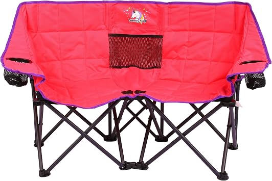 SUNNYFEEL Kids Folding Double Camping Chair, Portable Kids Camping Chairs 2 Seat Chair, Pink Padded Foldable Lawn Chairs with Cup Holder for Beach/Outdoor/Travel/Picnic, Foldable Camp Chairs 2 Person