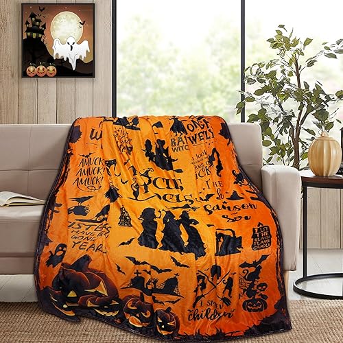 Vista 5 de Metawu Manta de bruja de Halloween para mujer, manta de franela de vellón para sofá, cama, silla, decoración de Halloween, manta de 50 x 60 pulgadas