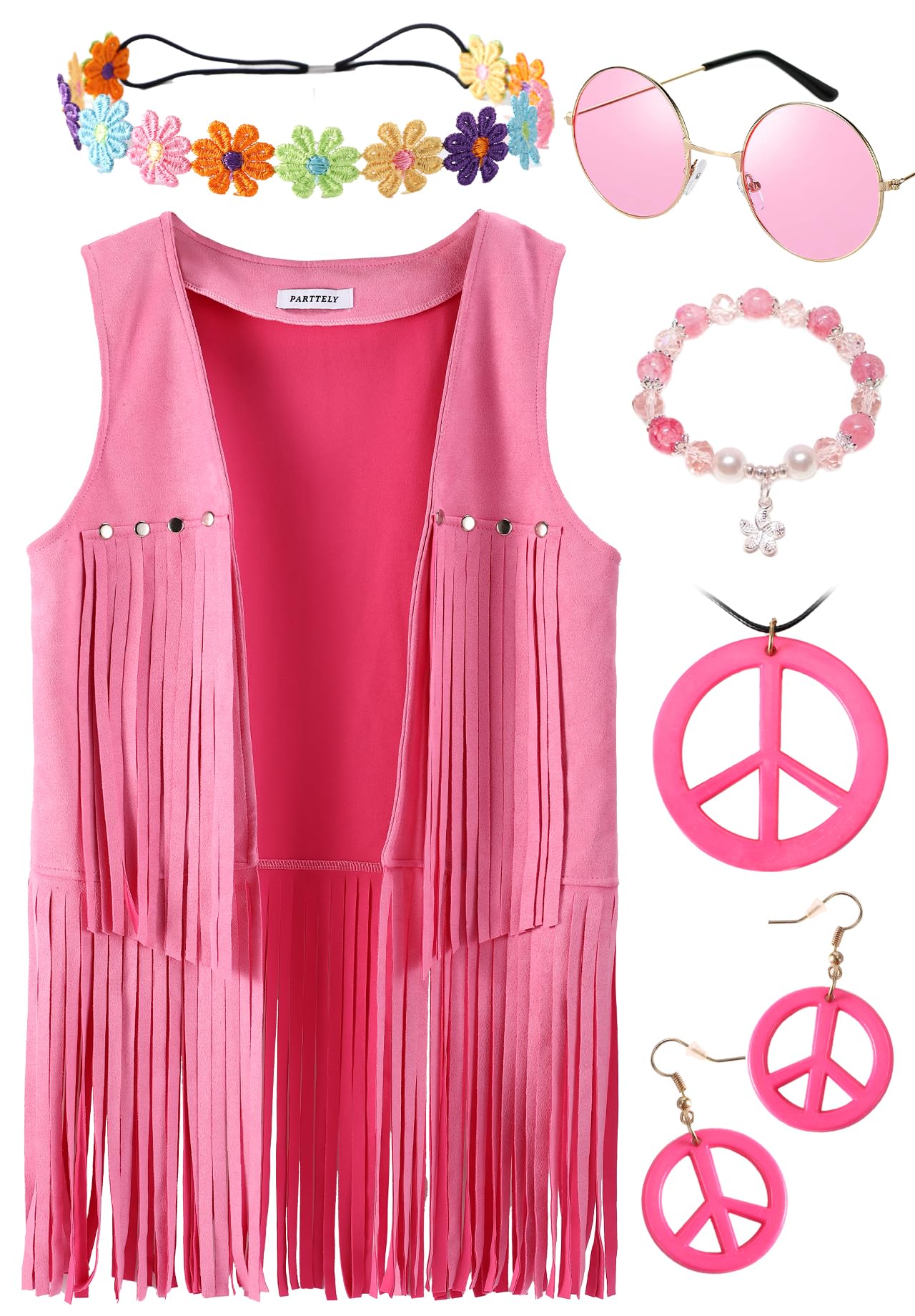 PARTTELY70s Outfits for Women, Disco Hippie Costume Clothes Woman Cowgirl 70s Costume Fringe Hippie Vest