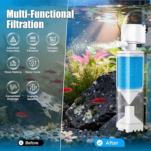 Miniatura 2 de Filtro de acuario, filtros internos para pecera para acuarios de 10 a 20 galones, flujo y ondas ajustables, aislar impurezas, circulación de agua