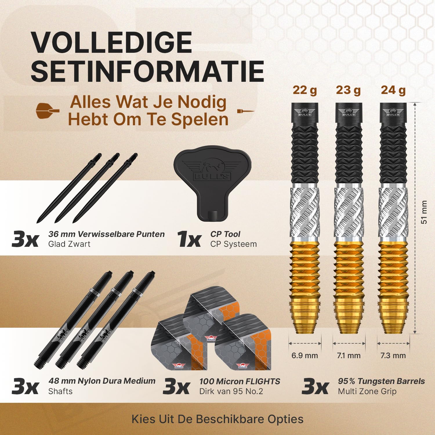 Bull's Dirk Van Duijvenbode 95% Tungsten Steeldarts - Profi Dartpfeile mit Shark, DNA und Delta Grip für konstante Kontrolle - CP Point System, 22g/23g/24g, 3er Darts Set