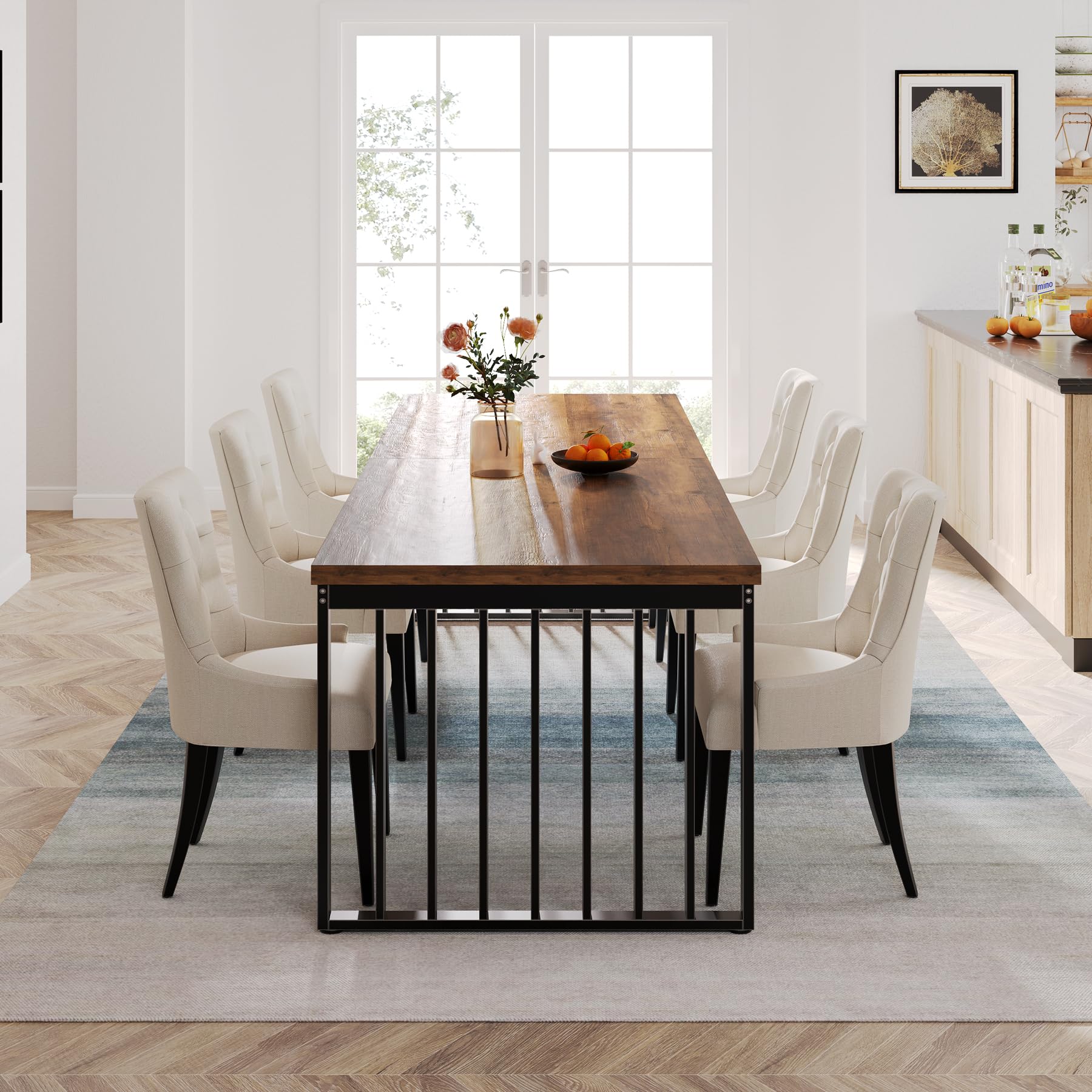 Tribesigns Mesa de Comedor Industrial para 6-8 Personas, Mesa de Comedor Rectangular de 180 cm de Largo, Mesa de Cocina con Estructura de Metal Resistente para Comedor, Cocina, salón (sin Silla)