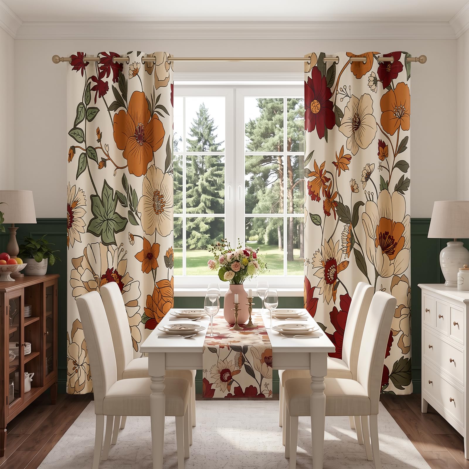TOPICK Vorhänge Blumen Gardinen Verdunklungsvorhänge 2Stück H214xB132 Beige