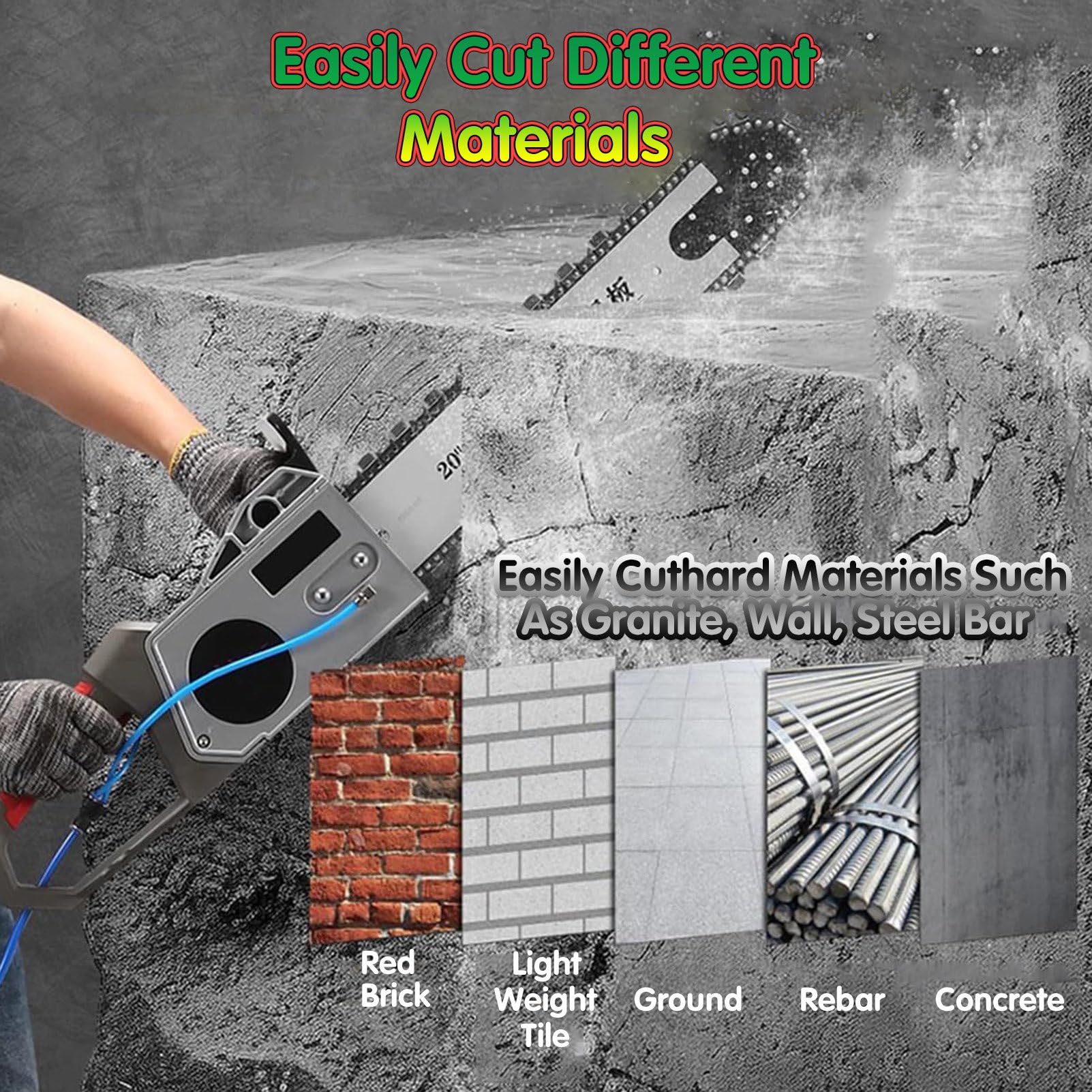 Cortador de pared de mano, máquina de motosierra para granito, hormigón, mármol, equipo de corte industrial con 2 cadenas, 2 barras guía 350