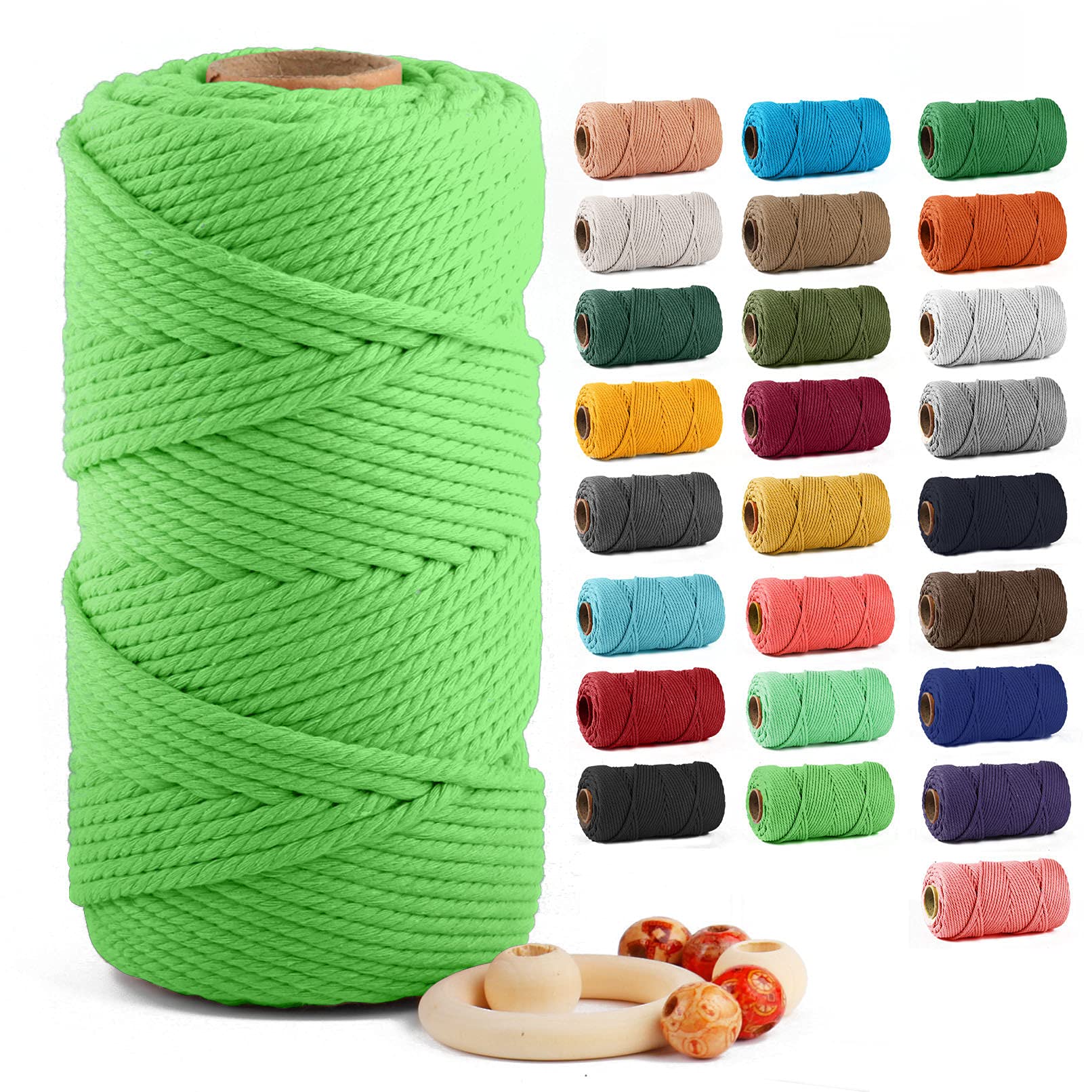 ZUEXT Macrame Cord, Apple Green, 5mm x 109yds Cotton String Macrame Yarn