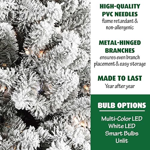 Miniatura 58 de Fraser Hill Farm Árbol de Navidad artificial flocado de pino de Alaska de 12 pies con luces LED blancas cálidas y soporte, árbol falso plegable
