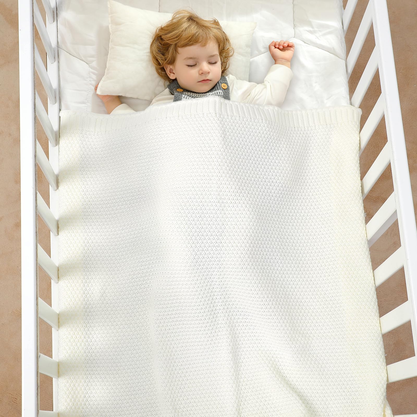 Neiwech Cellular Baby Blanket Knitted Cozy Soft Crib Stroller Receiving Swaddle Blankets for Newborn Boys Girls 100 * 80cm White - Image 3