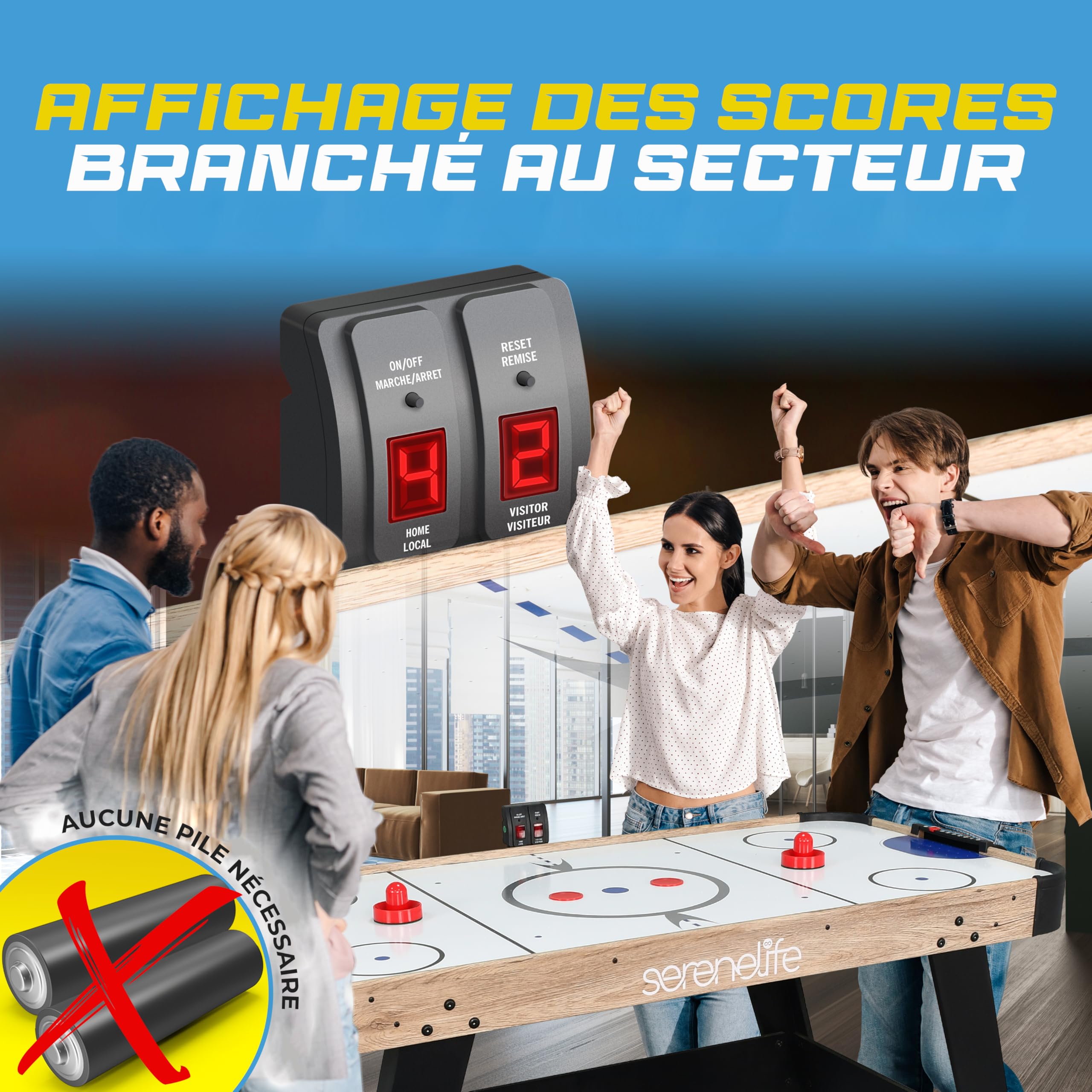 SereneLife Table de Air Hockey avec Soufflerie, Jeu de Hockey sur Table pour Enfants et Adultes avec Palets et Poignées