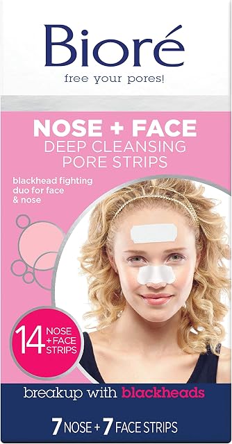 Biore Deep Cleansing Blackhead Remover Nose Strips and Face Pore Strips Combo, Pack of 14