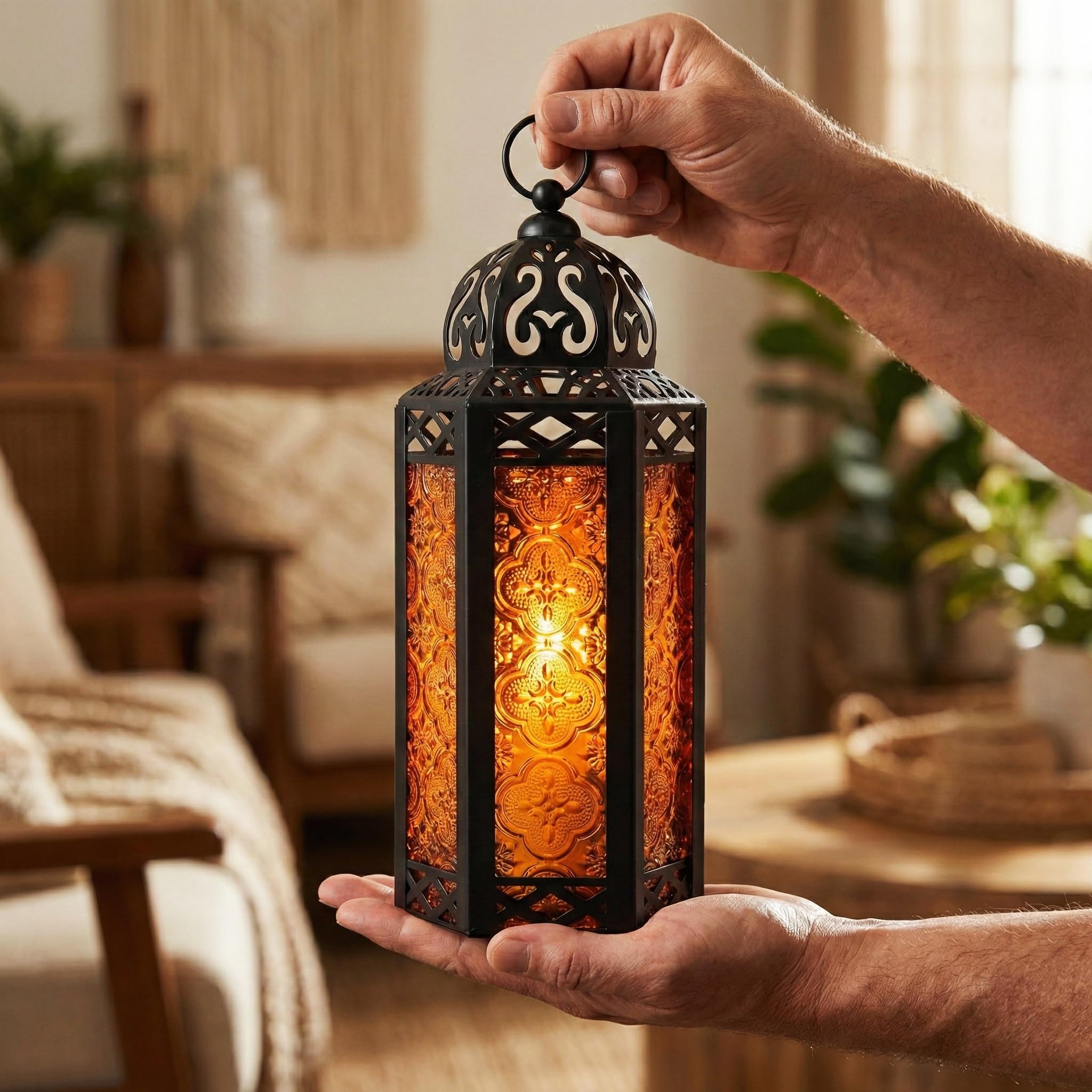 Lanterne in stile marocchino, metallo, Orange, medium