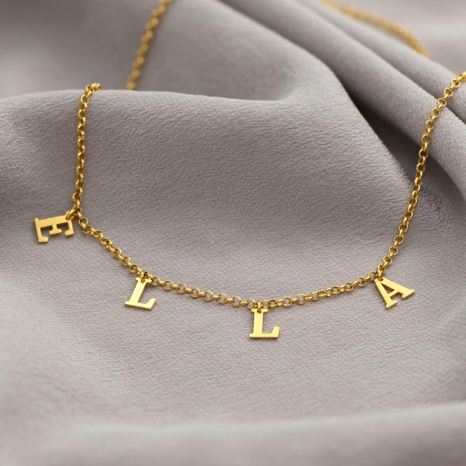 MYKA - Personalized Dangle Name Choker for Woman, Her - Custom Initial Alphabet Charm Necklace with Hanging Letters - Jewelry Gift for Mother's Day, Birthday, Valentine's Day