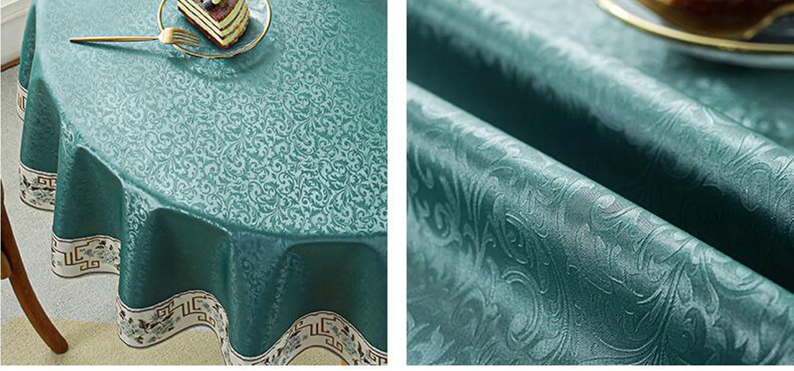 Tovaglia Cucina 160cm, Tovaglie Antimacchia Rotonde Verde Foglio e Fiori Ricamo Modello Tovaglia