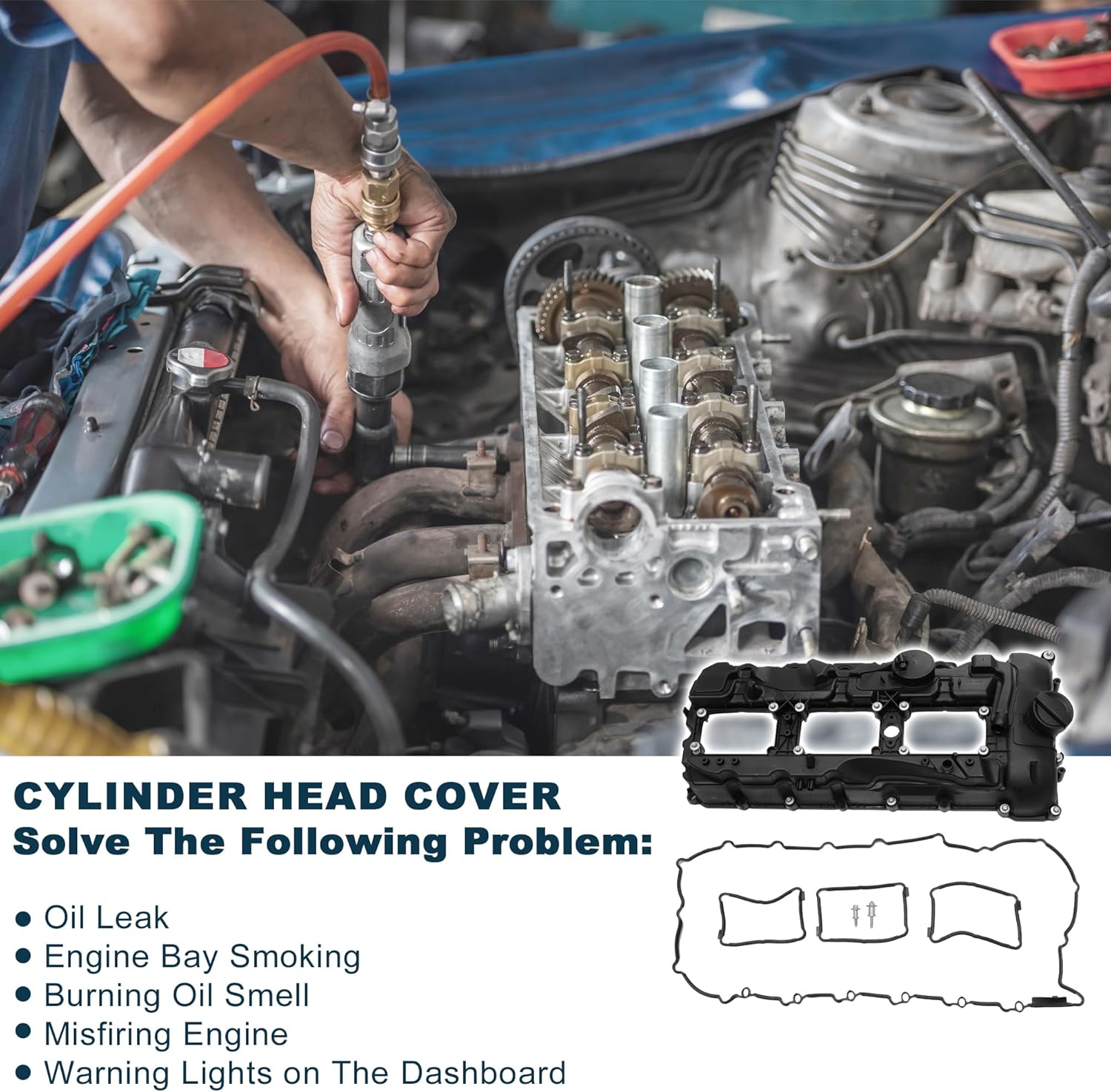 Engine Valve Cover for BMW 135is 3.0L 2013 No.11127570292/264-937 Front Valve Rocker Cover Black with Gasket Bolt Oil Cap PCV Valve 1 Set