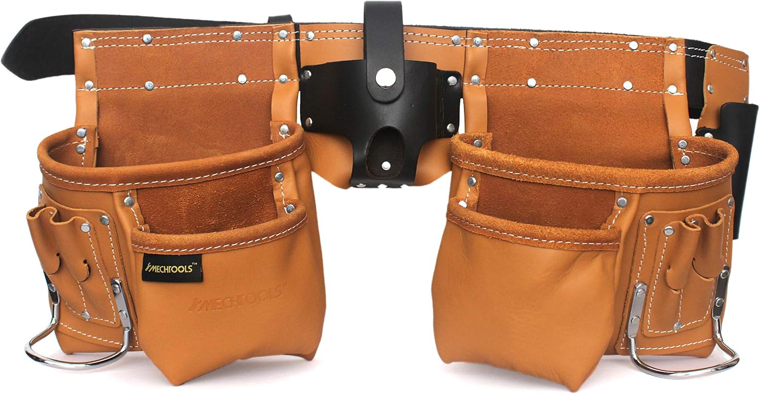Mechtools Tool Belt, Leather Tool Belt, Tool Pouch For Belt, Tool Belt Electrician With 12