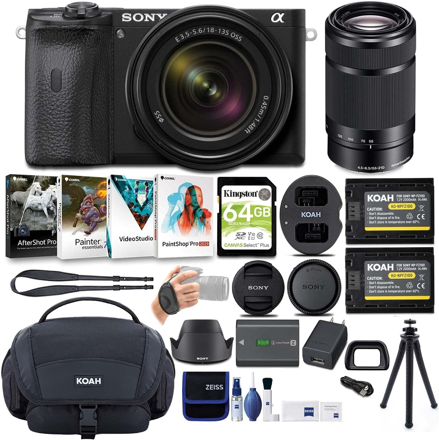 Sony Alpha a6600 APS-C Mirrorless ILC Bundle with 18-135mm and 55-210mm Lenses (8 Items)