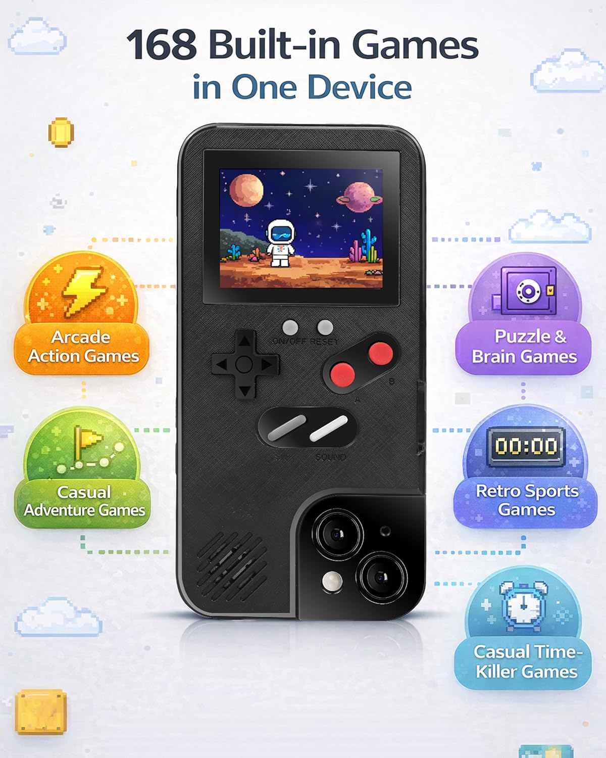 Game Phone Case, 168 Built-in Small Video Games, Black, Compatible with iPhone 12 Mini