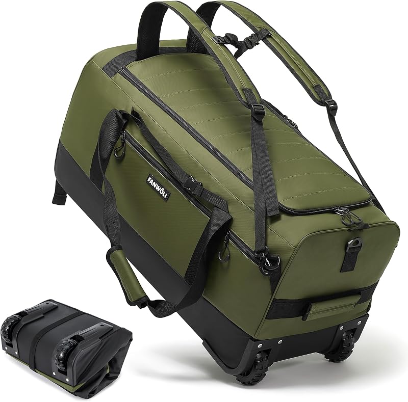 100L Rolling Duffle Bag with Wheels, Foldable Duffel Backpack