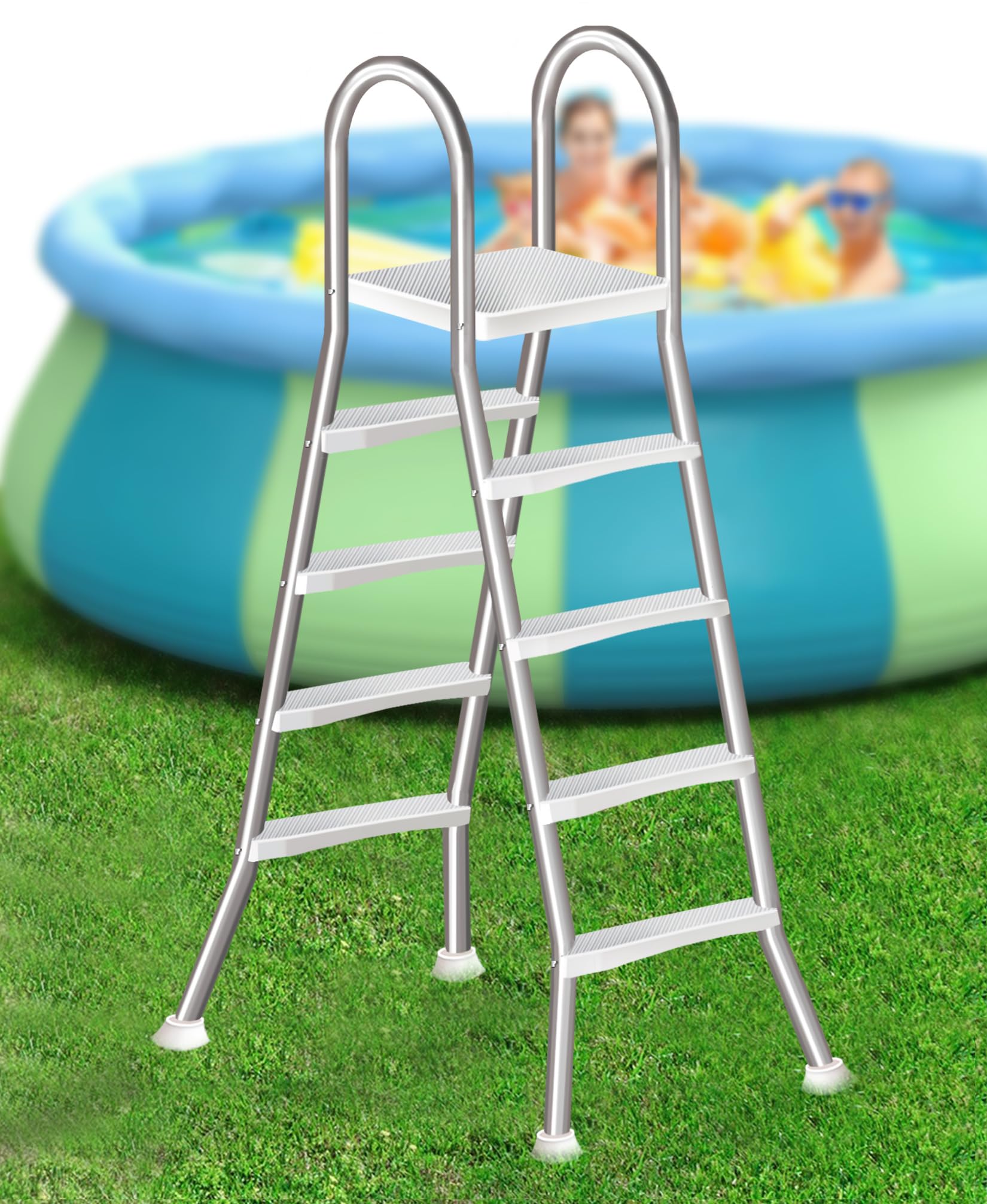 Scala a 4 Gradini in Acciaio Inossidabile per Piscina Fuori Terra con Struttura a Forma di A, Gradini Larghi Antiscivolo, Portata 250 kg, Adatta a Piscine con Pareti da 135 cm,135cm