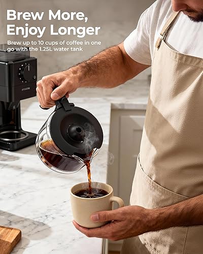 Miniatura 6 de Cafetera de 10 tazas con molinillo integrado, máquina automática de moler y preparar con jarra de vidrio, filtro reutilizable, apagado automático,