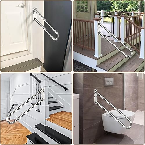 Miniatura 6 de Pasamanos en Forma de U de 28 Pulgadas para 1-5 Escalones - Tubo de 1.25", ZUEXT Barra de Agarre de Seguridad de Acero Inoxidable de Níquel