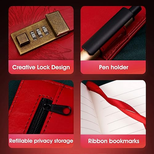 Vista 42 de Diario de bloqueo para mujeres y niñas, diario vintage con cerradura personal recargable, diario de bloqueo de cuero, cuaderno de escritura B6