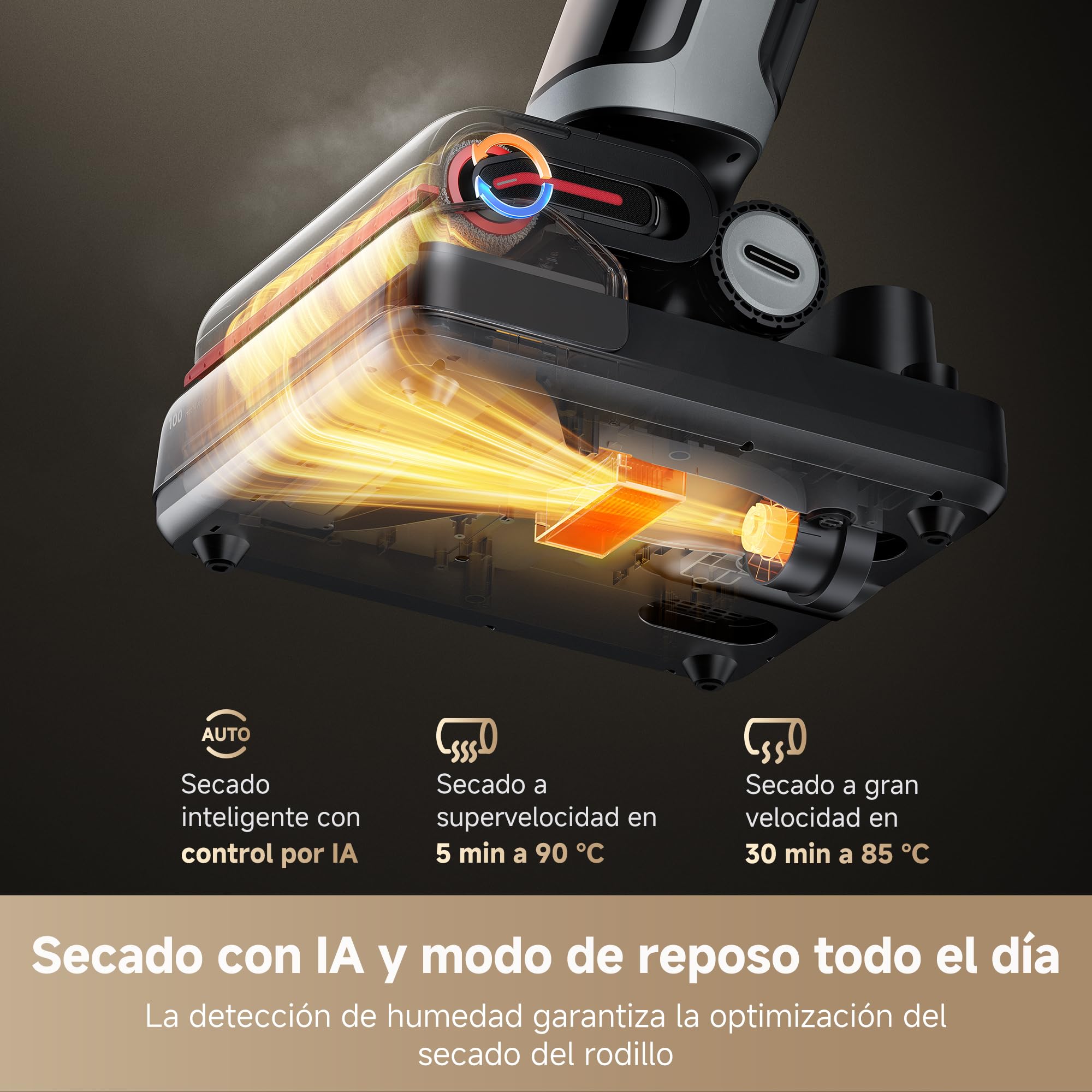 DREAME H15 Pro Heat Aspirador en Seco y Húmedo, Limpia con Agua a 85 °C, Brazo Robot GapFree IA, 0 Enredos, Detecta por RGB, 22000 Pa, Lava el Cepillo a 100 °C, Seca a 90 °C en 5 min, con App