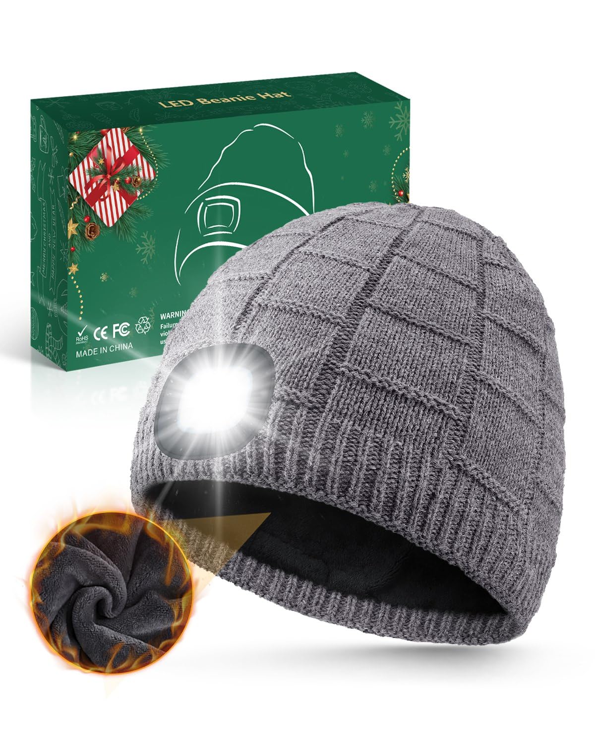 Amazon.com: Unisex Plush Beanie with Light, Fleece Lined USB ...