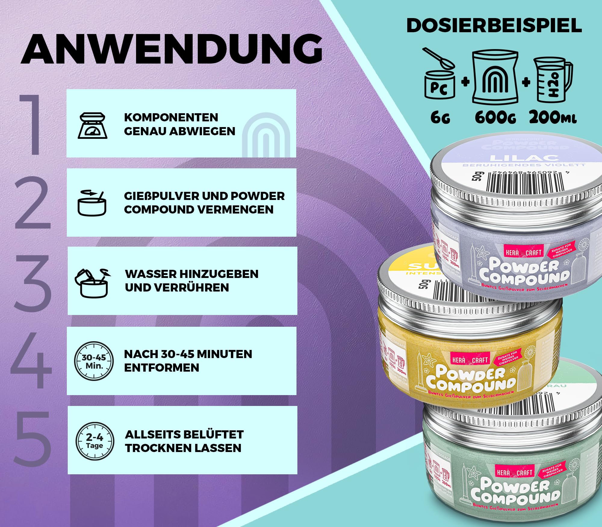 KERACRAFT Powder Compound Tester-Set No. 1 6x50g für buntes Gießpulver