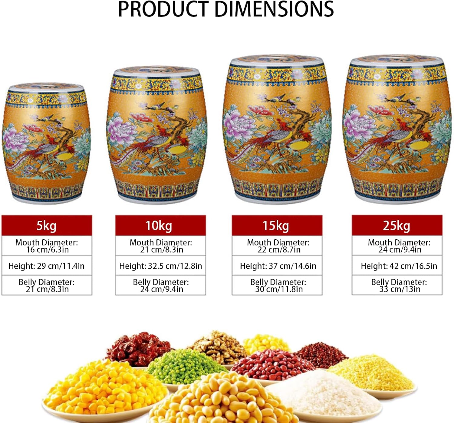 Ceramic Rice Jar with Lid，Large-Capacity, Airtight Household Grain Storage Container, A Traditional Chinese-Style Ceramic Jar Ideal for Storing Rice, Grains, and Various Ki Green 24*32.5cm/9.4*12.8in