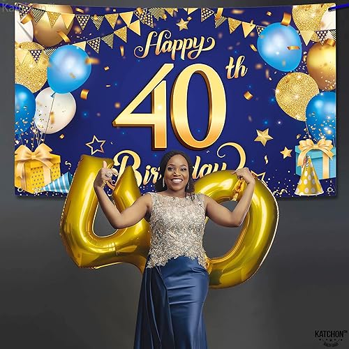 Miniatura 6 de KatchOn, Cartel de feliz cumpleaños número 40 azul y dorado Xtragrande, 72 x 44 pulgadas, telón de fondo de feliz cumpleaños 40 para ella Cartel