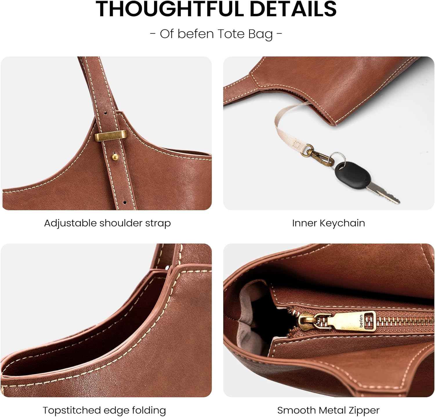 befen Genuine Leather Tote Bags for Women, Real Leather Shoulder Handbags Satchel Purses with Adjustable Strap - Image 6