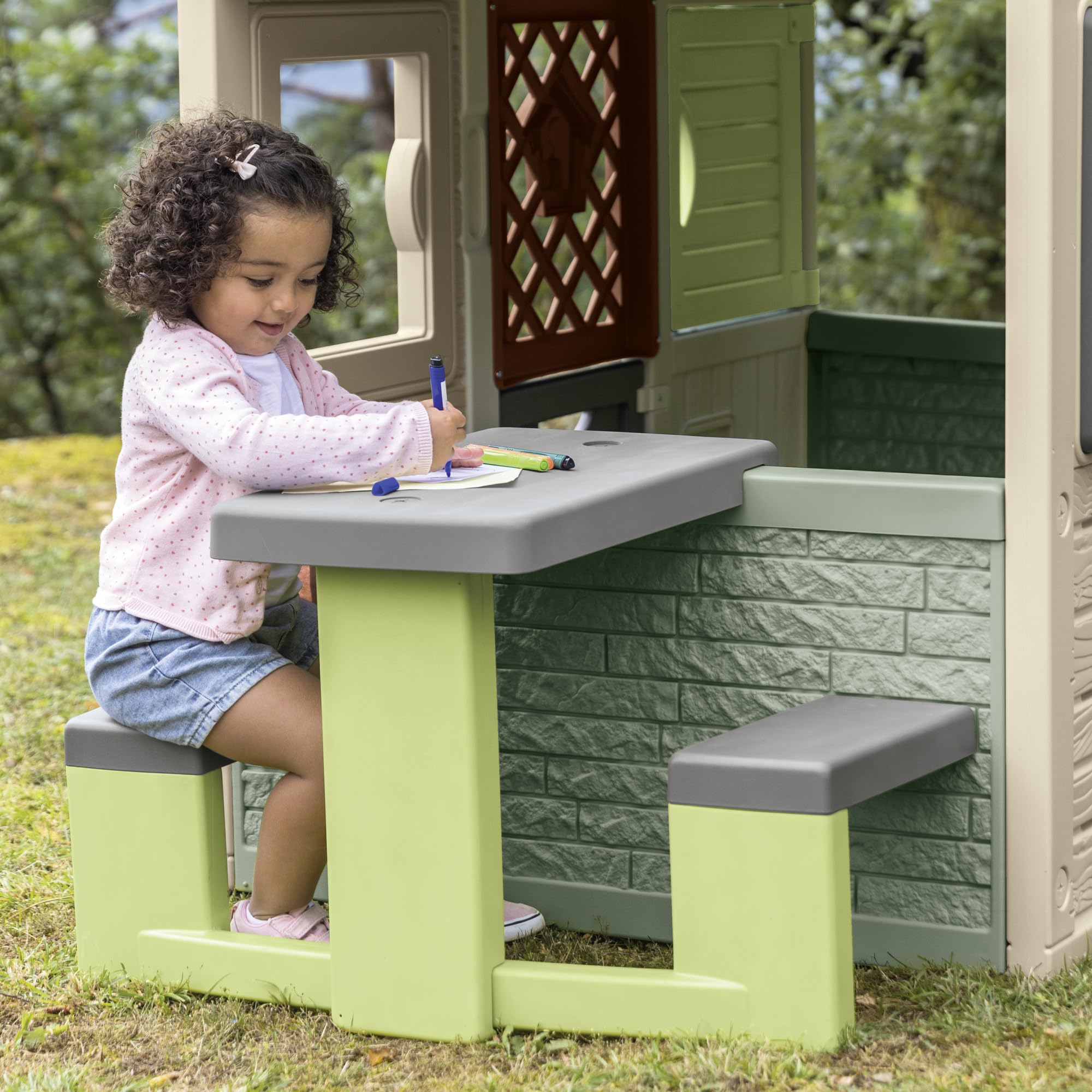 Smoby Life - Table Pique Nique - 2 Bancs - Compatible avec de Nombreuses Maisons - Matière Recyclée - A Partir de 2 Ans - Fabrication Française