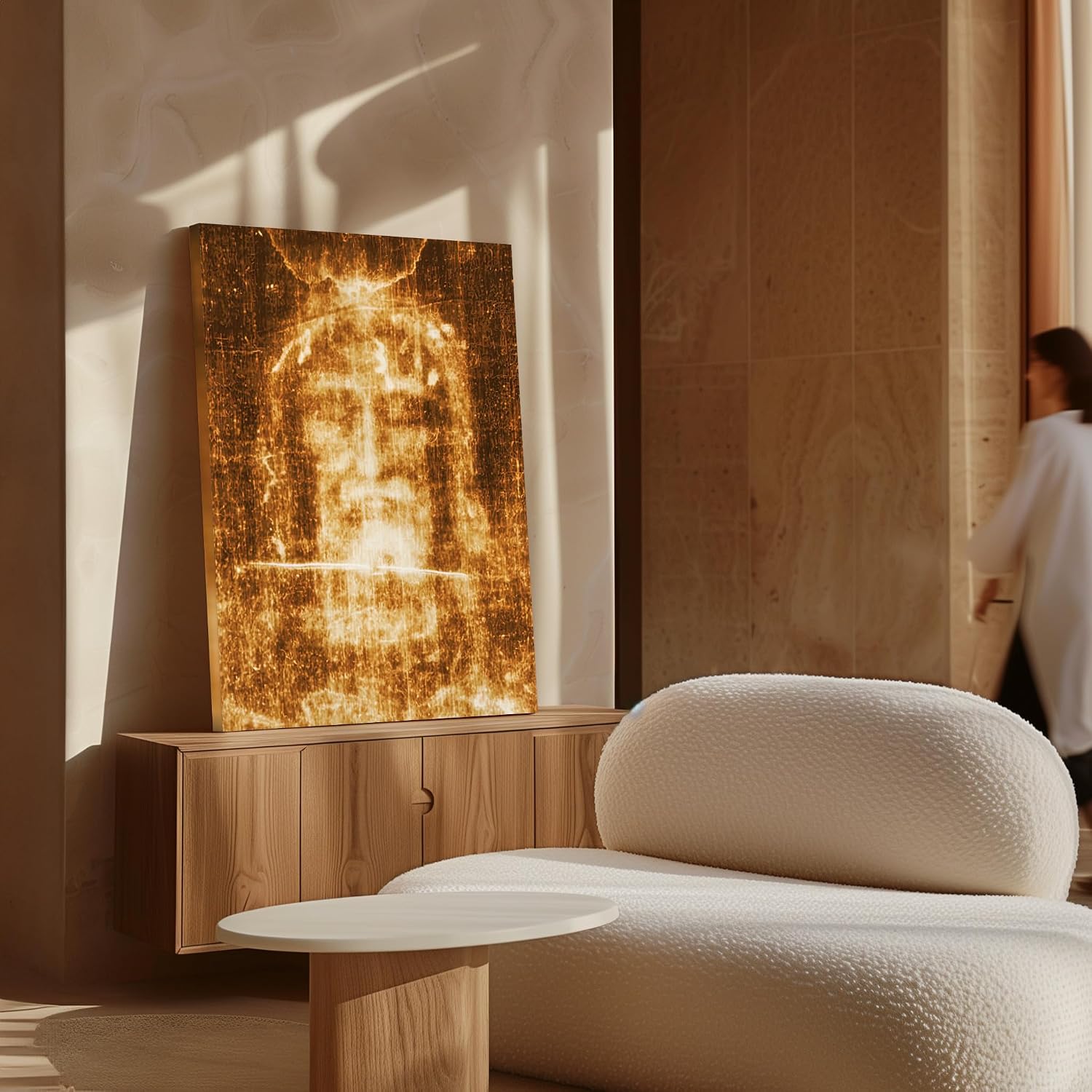 Poster Master Shroud of Turin Canvas - Retro Face of Jesus Print - Jesus Christ Art - Gift for Men & Women - Religious Christian Decor for Bedroom, Chapel or Church - 8x10 STRETCHED Canvas