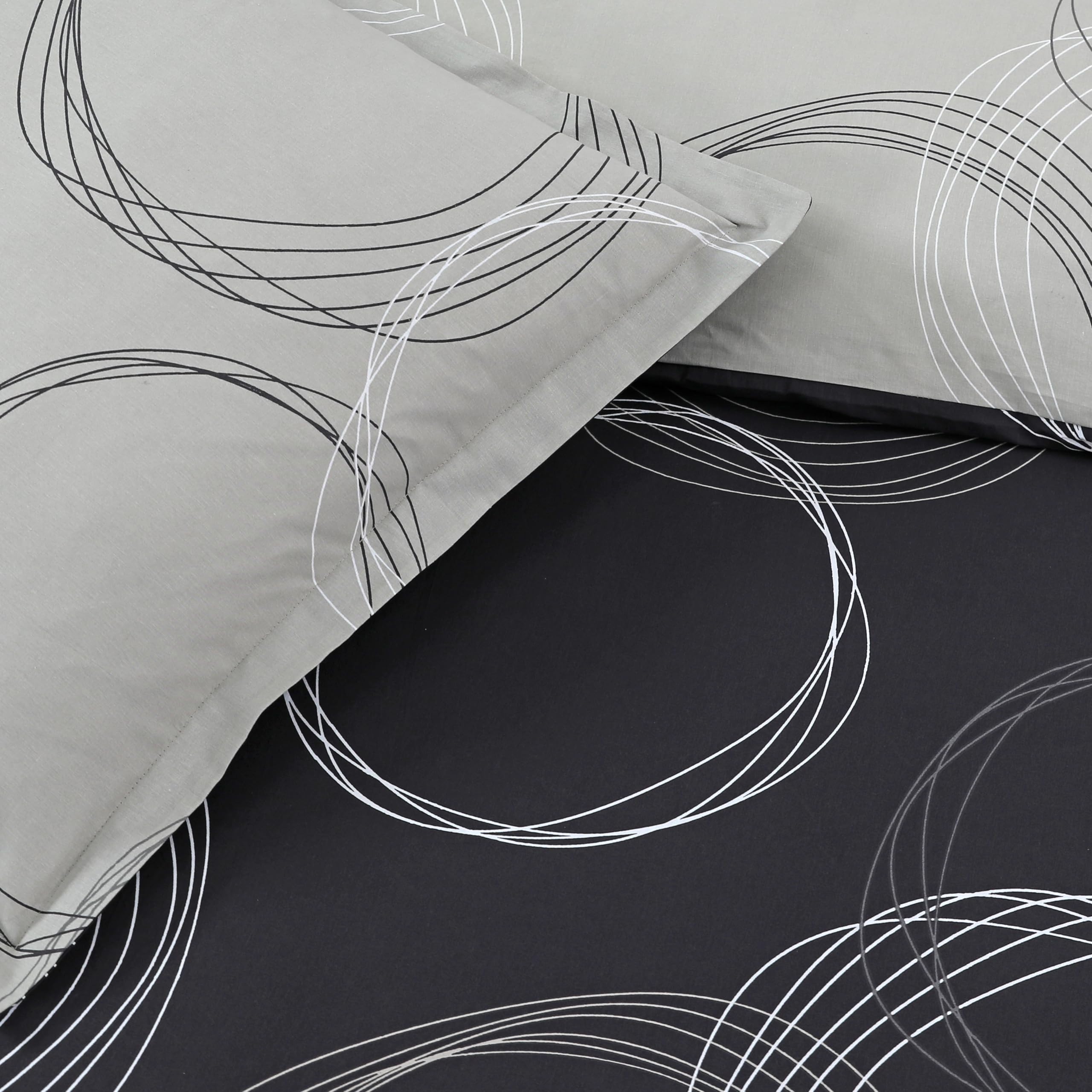 Vision Juego de Cama Reversible 100% Algodón – Lenny Gris Antracita – Cama Doble (240x220 cm) – Funda Nórdica y 2 Fundas de Almohada (65x65 cm) – Suave y Confortable - Certificado Oeko-Tex