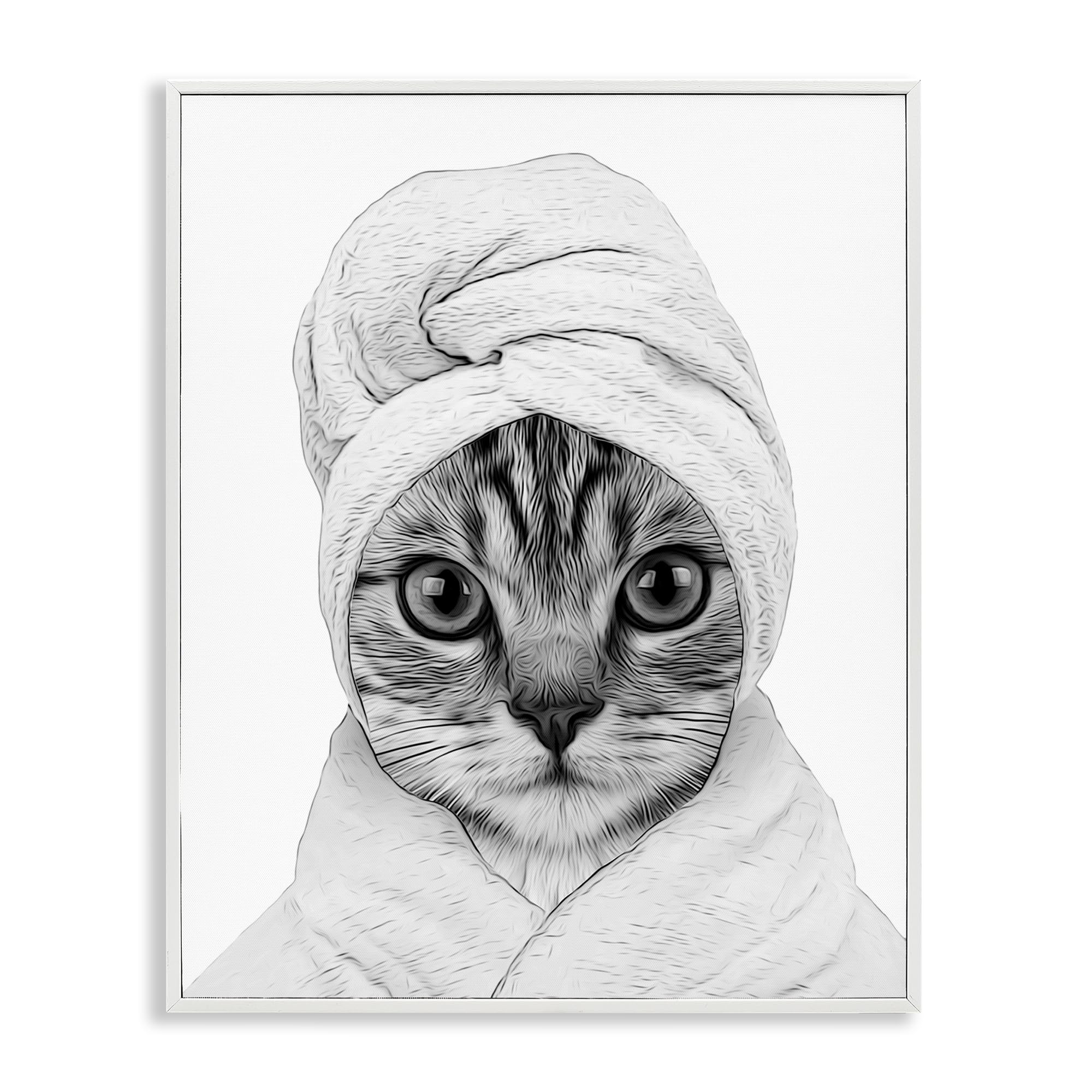 Funny Cat Bathrobe Portrait, 24 x 30 Inch Framed Giclée Print