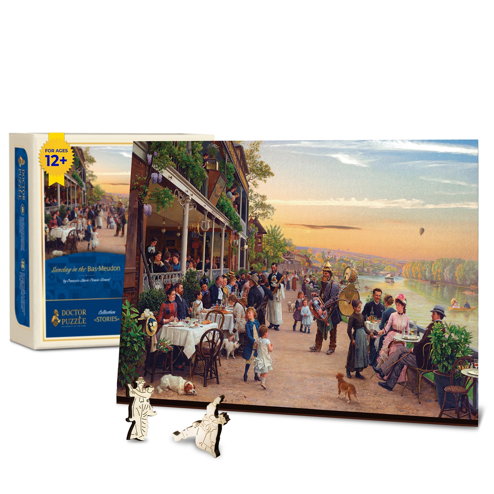 Doctor Puzzle Philosophy of the game Wooden s for Adults 150 Pieces - Double-Sided Wooden Jigsaw s with Unique Shapes - Sunday in Bas-Meudon - Gift Family 11 x 7 Inch Incl Natural Aroma Candle