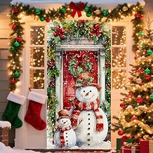 Christmas Decoration Door Decoration Christmas Snowman Window Curtain Christmas 90 x 180 cm American Style for Indoor Outdoor Christmas Party Photography Background Decoration